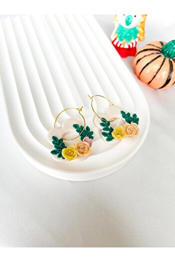 TREND Mini Floral Gold Hoop Polymer Earrings