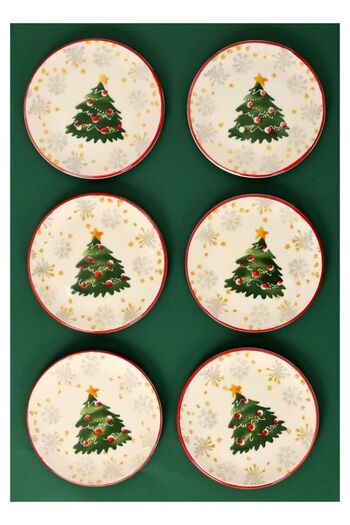 Akkoyunlu home Pine Tree Patterned Christmas Special 6 Pieces of Cake and Serving Plate, Cake, Serving Plate