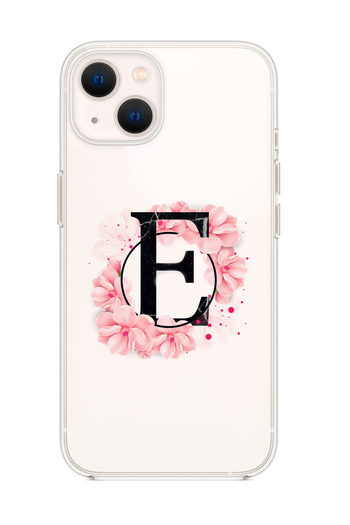 mooodcase iPhone 13 Pink Flower Pattern Premium Transparent Silicone Case with Letter E
