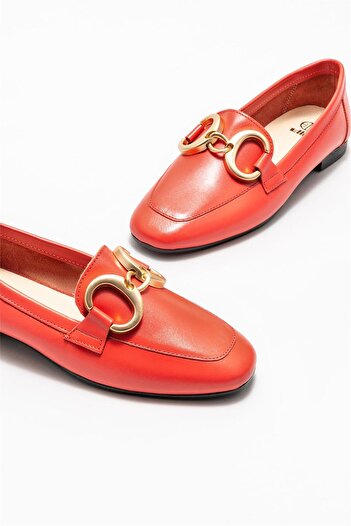 Elle Shoes Kırmızı Deri Kadın Loafer