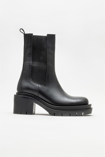 Elle Shoes Γυναικείες καθημερινές μαύρες δερμάτινες μπότες