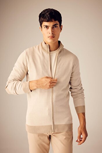 DeFacto Standard Fit Regular Cut Stand Collar Zippered Knitwear Cardigan R1686Az23Wn