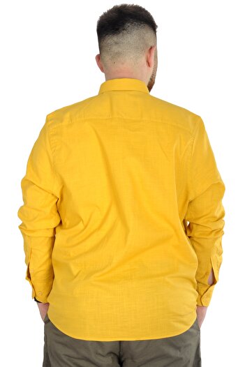 ModeXL Mode Xl Large Size Men's Linen Pocket Shirt 20386 Mustard