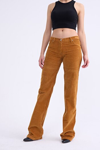 soBasic Mustard Flare Leg Corduroy Trousers
