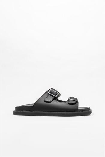 Elle Shoes Black Leather Men's Slippers