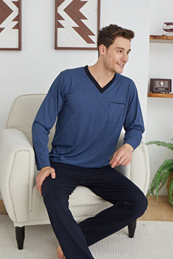 KLY V-Neck Pajama Suit Indigo