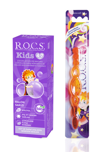 R.O.C.S. R.O.C.S. KIDS 4-7 YAŞ BALON SAKIZI TADINDA DİŞ MACUNU 45g ve DİŞ FIRÇASI SETİ – YENİ AMBALAJ