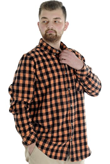 ModeXL Mode Xl Чоловіча сорочка в клітинку 21394 Помаранчева