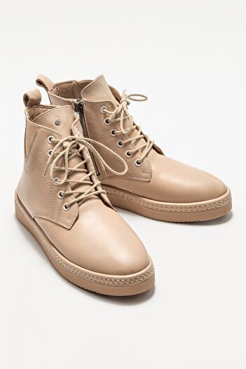 Elle Shoes Γυναικεία Αθλητικά Μποτάκια - Μπεζ Δερμάτινα