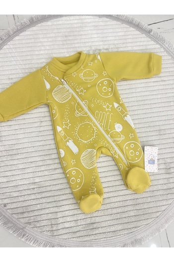 Ümranbaby Unisex Uzay Space Desenli Içi Polar Fermuarlı Bebek Tulumu