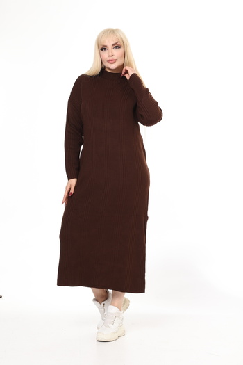 MJORA Brown Half Turtleneck Knitted Knitted Dress