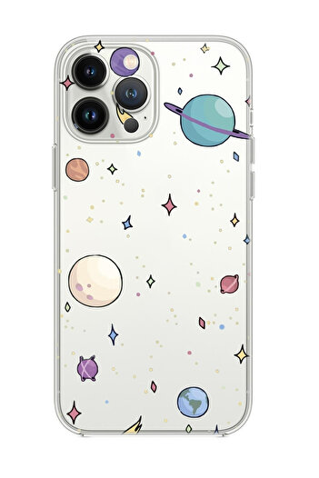 mooodcase iPhone 14 Pro Max Compatible Planets Patterned Transparent Silicone Phone Case