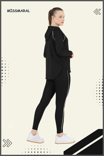 missmaral Women's Tracksuit Set Sports Tunic & Slim Fit Leggings Diving Fabric Sports And Casual Black -white 3060