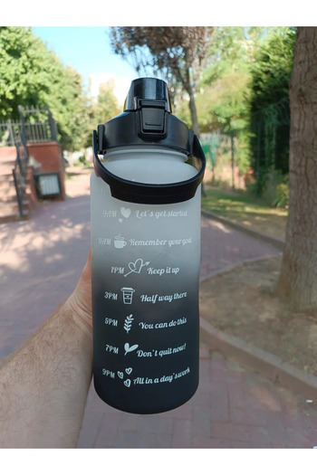 BEYZANA Premium Black Motivational Water Bottle Water Bottle 2 Lt Tritan Sports Gym Water Bottle Bpa Free Water Bottle