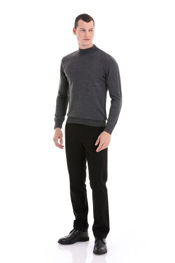 Hatemoğlu Gray Regular Fit Plain Half Turtleneck Wool Knitwear Sweater