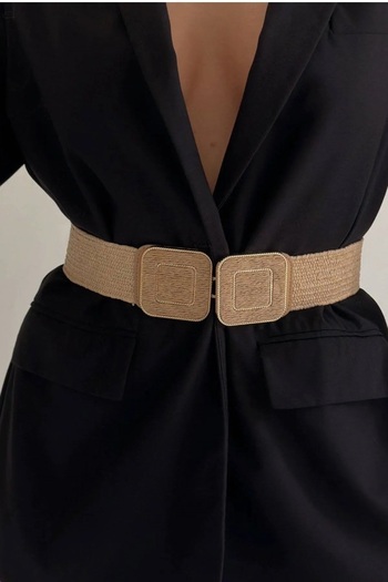 WOMAN VISION 1928 Model Women's Buckle Straw Belt - Design Square