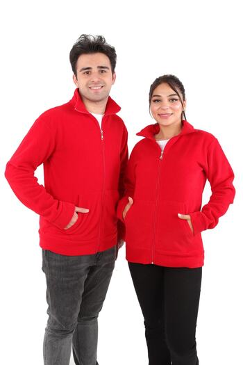 DİVİSTA Red Fleece Unisex Long Sleeve Zippered Sweatshirt