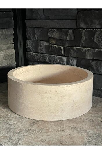 Polen Stone Doğal Taş Light Traverten Silindir Model Lavabo