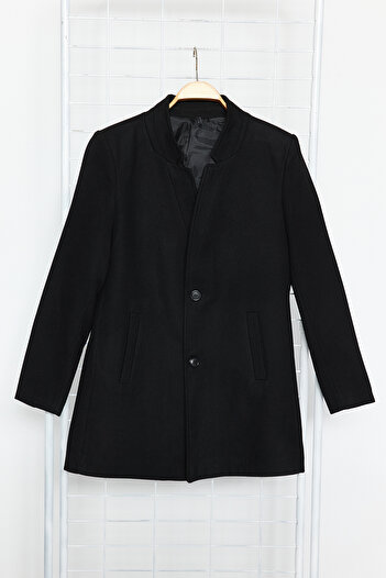 Trendyol Collection Stand Collar Black Slim Fit Stamp Coat - TMNAW24KB00007