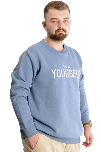 ModeXL Mode Xl Büyük Beden Erkek Sweat Bisyaka Do It Yourself 23168 Mavi