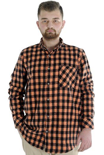 ModeXL Mode Xl Чоловіча сорочка в клітинку 21394 Помаранчева