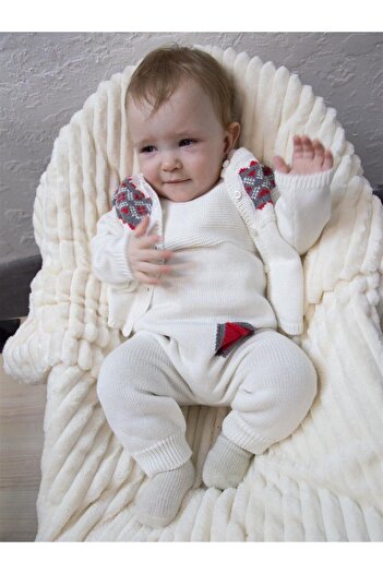 Minora Knitwear Winter Cardigan Overalls Set of 2 Bone