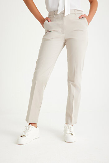 Just Like You Taş Rengi Slim Fit Cepli Kadın Pantolon