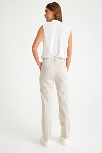 Just Like You Taş Rengi Slim Fit Cepli Kadın Pantolon
