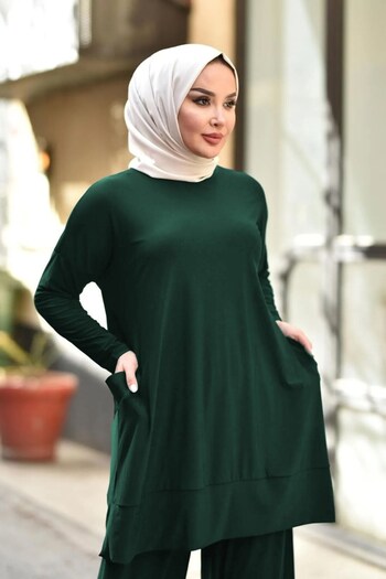 Aşkı Endam Large Size Hebe Double Sandy Set with Pockets - Emerald