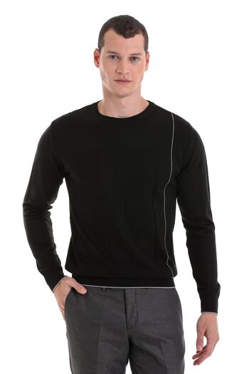 Hatemoğlu Black Regular Fit Jacquard Crew Neck Wool Knitwear Sweater