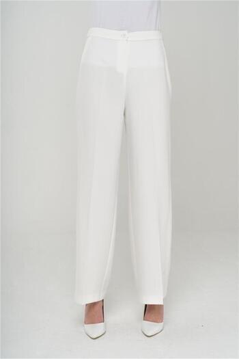 Olcay High Waisted Wide Leg Trousers Ecru 7557