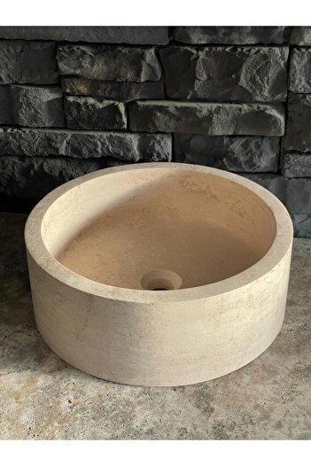 Polen Stone Doğal Taş Light Traverten Silindir Model Lavabo