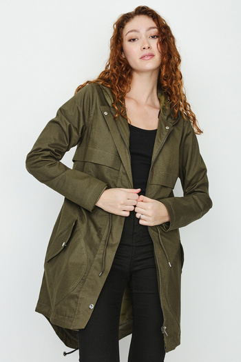 Select Moda Women's Khaki Khaki Hooded Zippered Pocket Parka