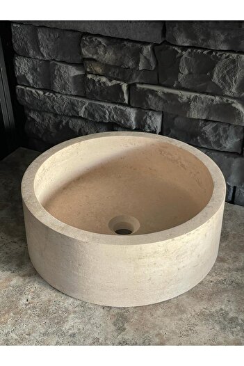Polen Stone Doğal Taş Light Traverten Silindir Model Lavabo