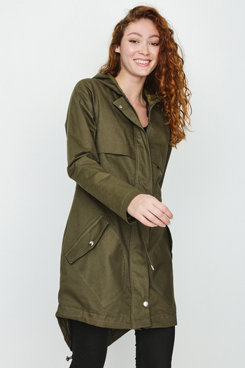 Select Moda Women's Khaki Khaki Hooded Zippered Pocket Parka