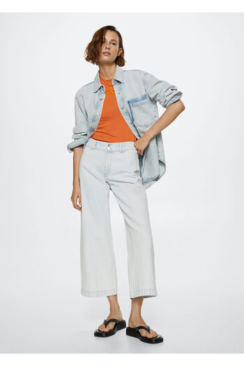 MANGO Woman Waist Height Mid Length Wideleg Jeans