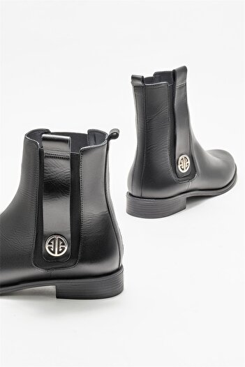 Elle Shoes Siyah Deri Kadın Klasik Düz Bot