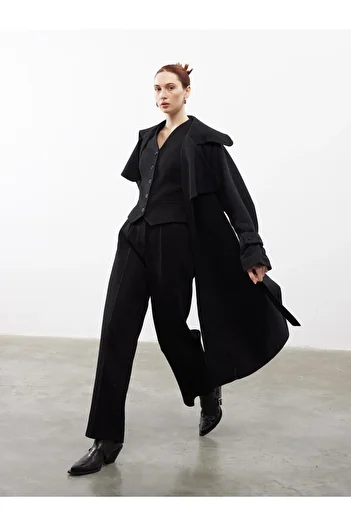 Juste Studio Knitted Wide Collar Oversize Trench Coat