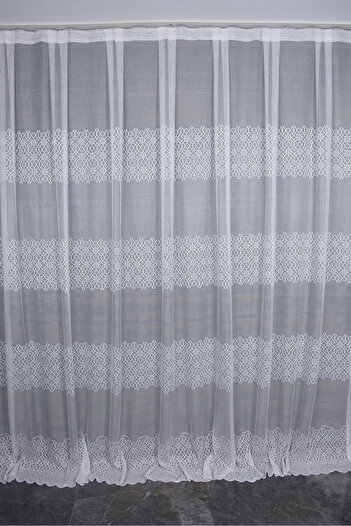 AKÇA TEKSTİL KDK 1420 PATTERN BROKEN WHITE COLOR SINGLE WING Ready Planted Pleated Background Curtain 300*260 Cm