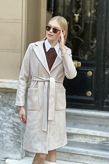 HAKKE Women's Basic Stamped Textured Pocket Coat
