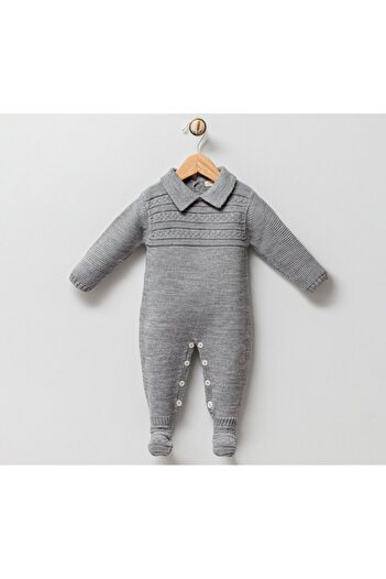 DIDuStore Luxury 100% Acrylic Collared Knitted Patterned Baby Romper - Comfortable and Stylish - 0-6 Months