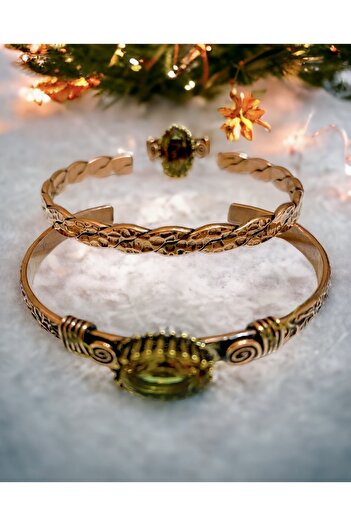 kapris concept Pure Copper Natural Stone Antiallergic Sultanite Triple Combination Bracelet & Ring Set