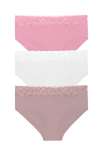 SUWEN 3-Piece Cotton Lace High Waist Slip Panties