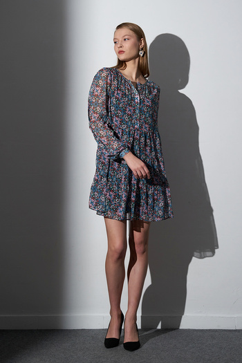 Ortaya Çık Lilac Floral Chiffon Dress