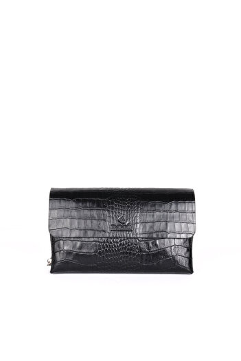 Eminsa Black Croco Genuine Leather Handbag