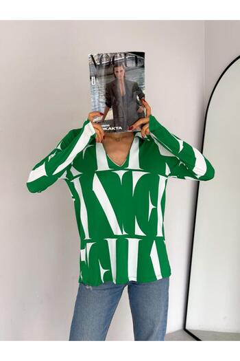 BE CHİC ΓΥΝΑΙΚΕΙΟ ΜΑΚΡΥΜΑΝΙΚΟ ΣΧΕΔΙΟ V-NECK SALAŞ BLUZ AYD003