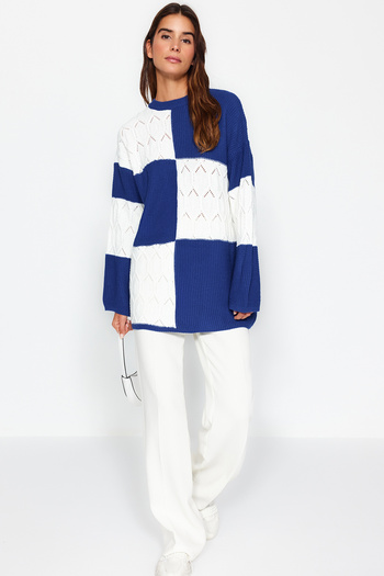 Trendyol Modest Pulover tricotat albastru ajurat/perforat TCTAW24AK00055