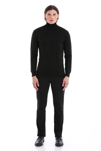 Hatemoğlu Black Regular Fit Plain Turtleneck Wool Knitwear Sweater