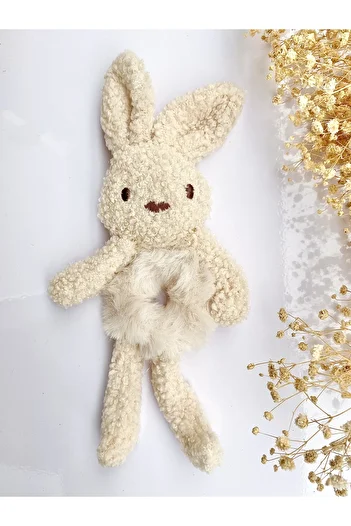 SHEKER HOME Plush Rabbit Buckle Knob Buckle Bagel Buckle 1 Piece - Ecru