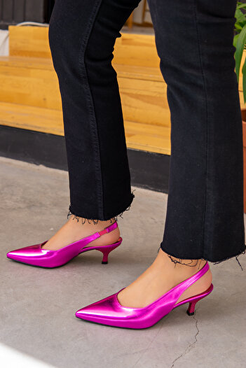 LAMİNTA Shiny Fuchsia Plain Shiny Women's Heeled Shoes